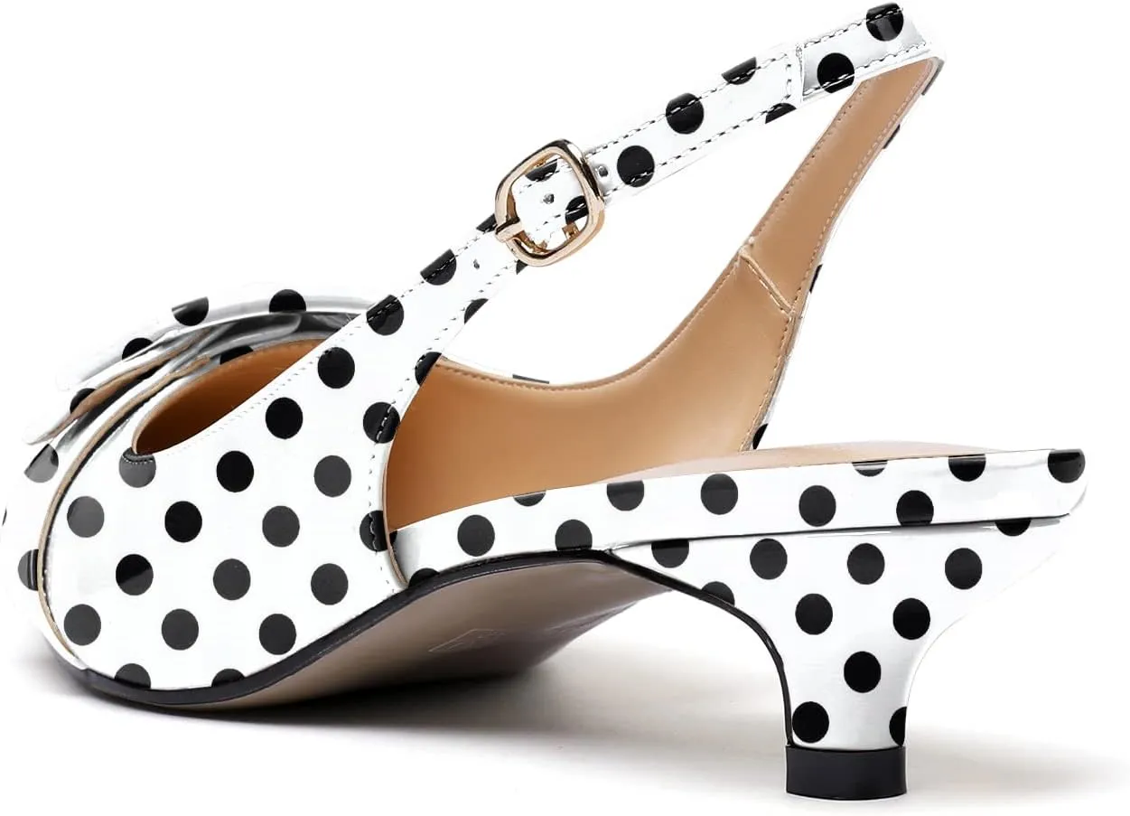 Eldof Kitten Heel Pumps for Women, Pointed Toe Slingback Low Heels, Classic Bow Heels Dress Shoes for Office Wedding Work Evening 1.4 Inches