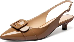 Eldof Kitten Heel Pumps for Women, Pointed Toe Slingback Low Heels, Classic Bow Heels Dress Shoes for Office Wedding Work Evening 1.4 Inches