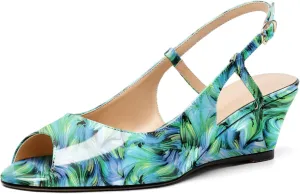 Eldof Slingback Low Wedge Sandals for Women Peep Toe Wedge Heel Pumps Shoes 2 Inches for Dress Working Evening