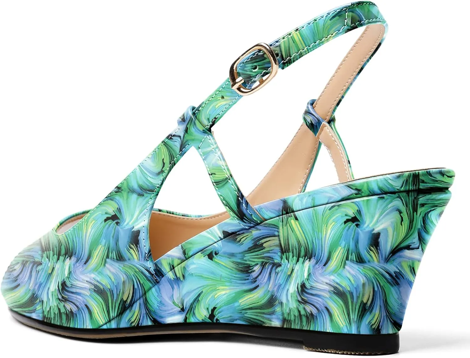 Eldof Slingback Low Wedge Sandals for Women Peep Toe Wedge Heel Pumps Shoes 2 Inches for Dress Working Evening