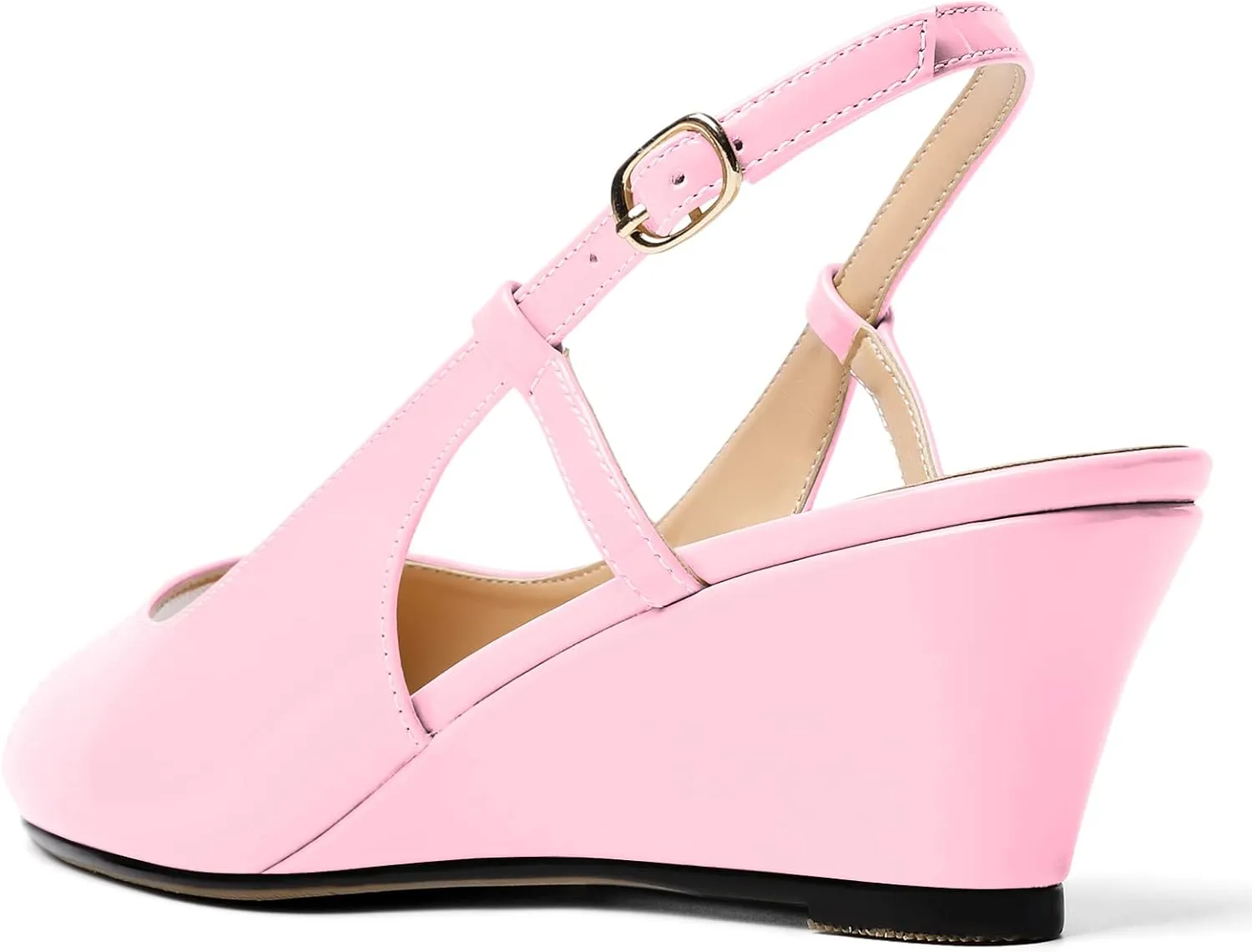 Eldof Slingback Low Wedge Sandals for Women Peep Toe Wedge Heel Pumps Shoes 2 Inches for Dress Working Evening