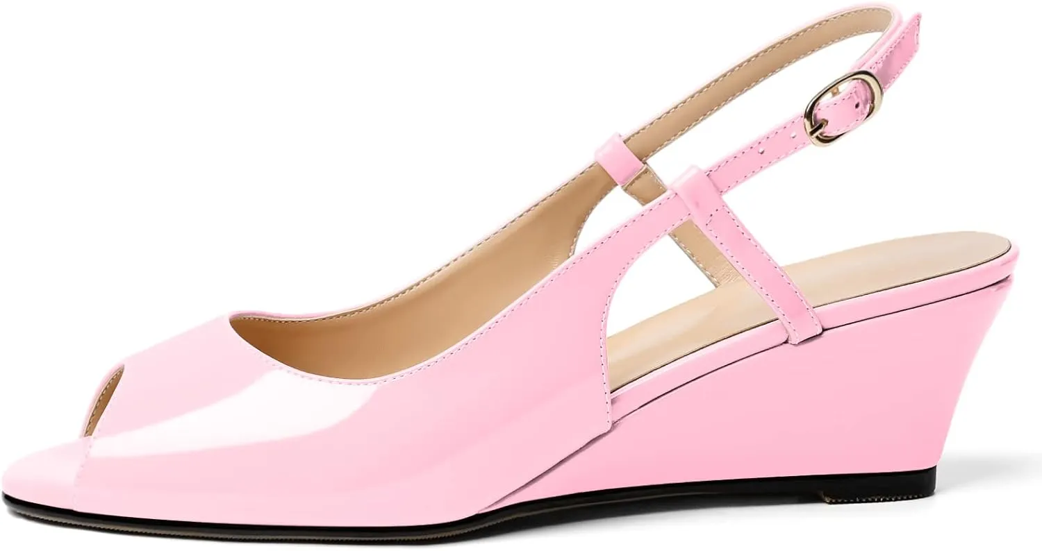 Eldof Slingback Low Wedge Sandals for Women Peep Toe Wedge Heel Pumps Shoes 2 Inches for Dress Working Evening