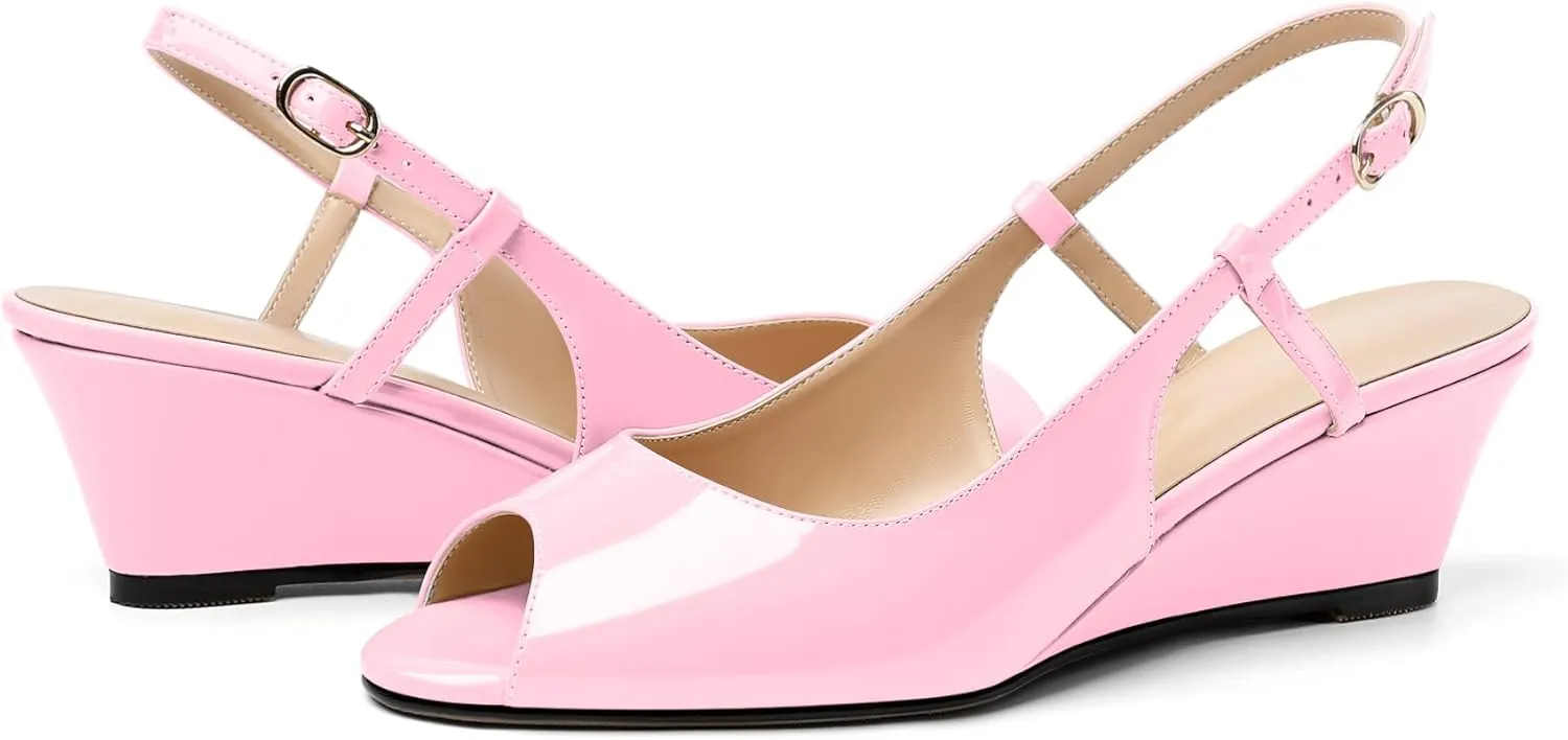 Eldof Slingback Low Wedge Sandals for Women Peep Toe Wedge Heel Pumps Shoes 2 Inches for Dress Working Evening