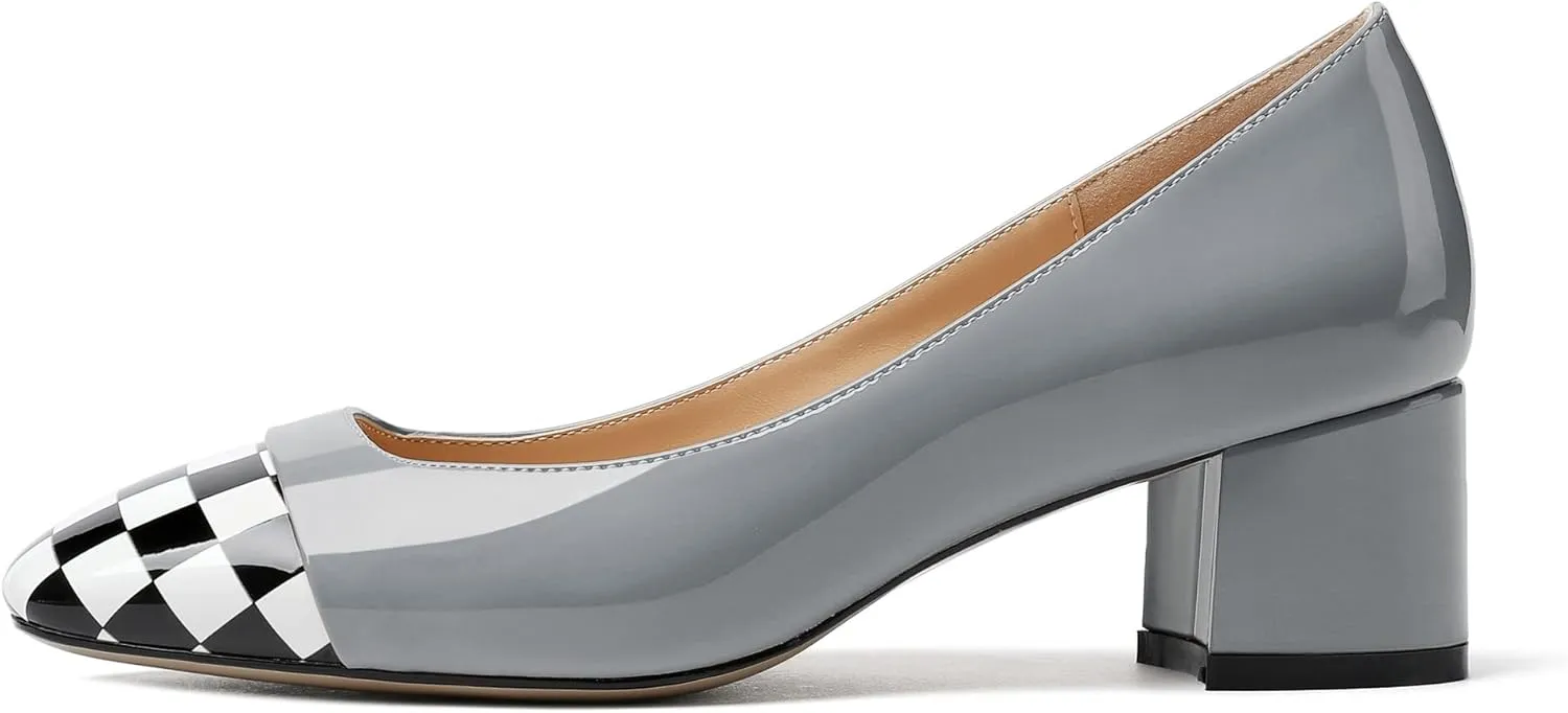 Eldof Women's Low Heels, Square Toe Slip On Heels, Block Heel Pumps, Comfortable 2 Inches Shoes for Dress Party Wedding