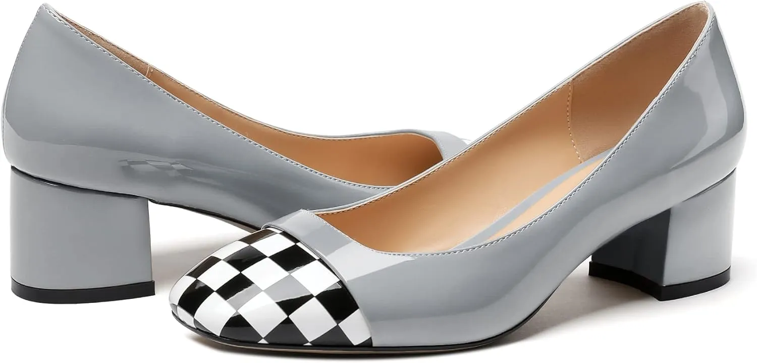 Eldof Women's Low Heels, Square Toe Slip On Heels, Block Heel Pumps, Comfortable 2 Inches Shoes for Dress Party Wedding
