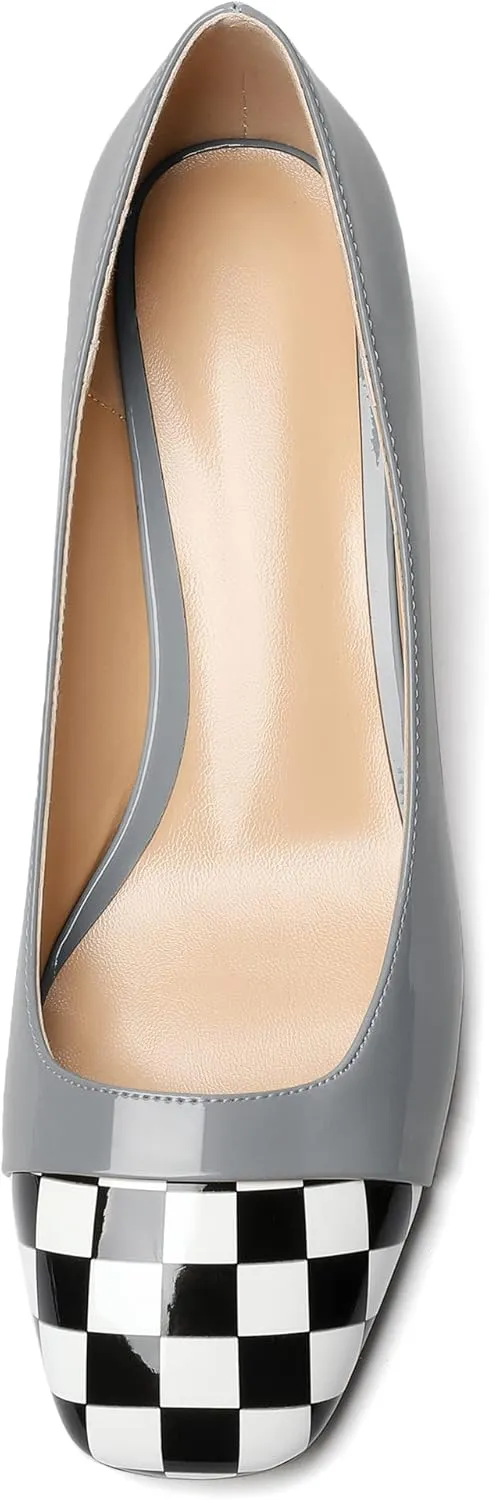 Eldof Women's Low Heels, Square Toe Slip On Heels, Block Heel Pumps, Comfortable 2 Inches Shoes for Dress Party Wedding