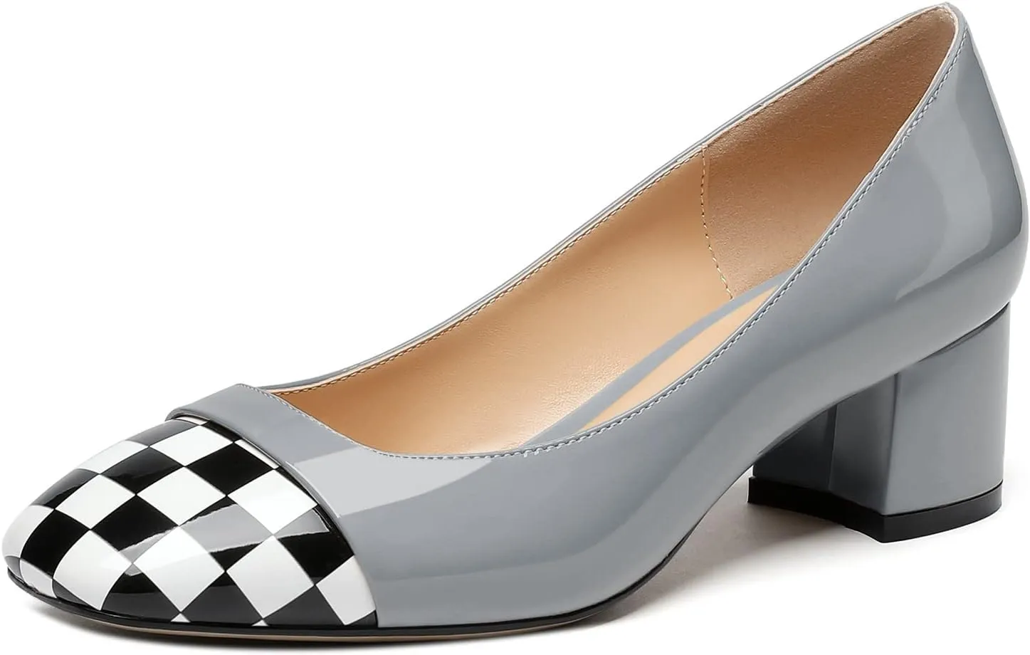 Eldof Women's Low Heels, Square Toe Slip On Heels, Block Heel Pumps, Comfortable 2 Inches Shoes for Dress Party Wedding