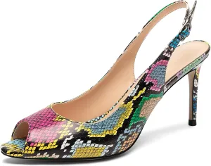 Eldof Women's Peep Toe Slingback High Heels,Stiletto Heel Slingback Sandals, Comfort High Heels Dress Shoes for Ladies Office Wedding Evening