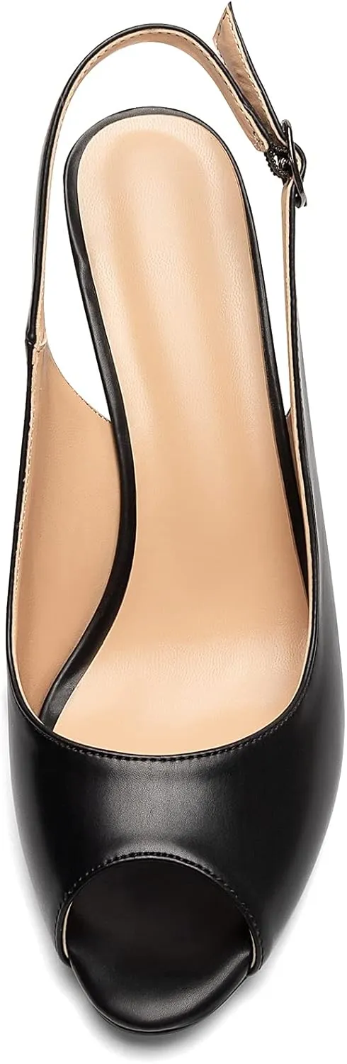 Eldof Women's Peep Toe Slingback High Heels,Stiletto Heel Slingback Sandals, Comfort High Heels Dress Shoes for Ladies Office Wedding Evening