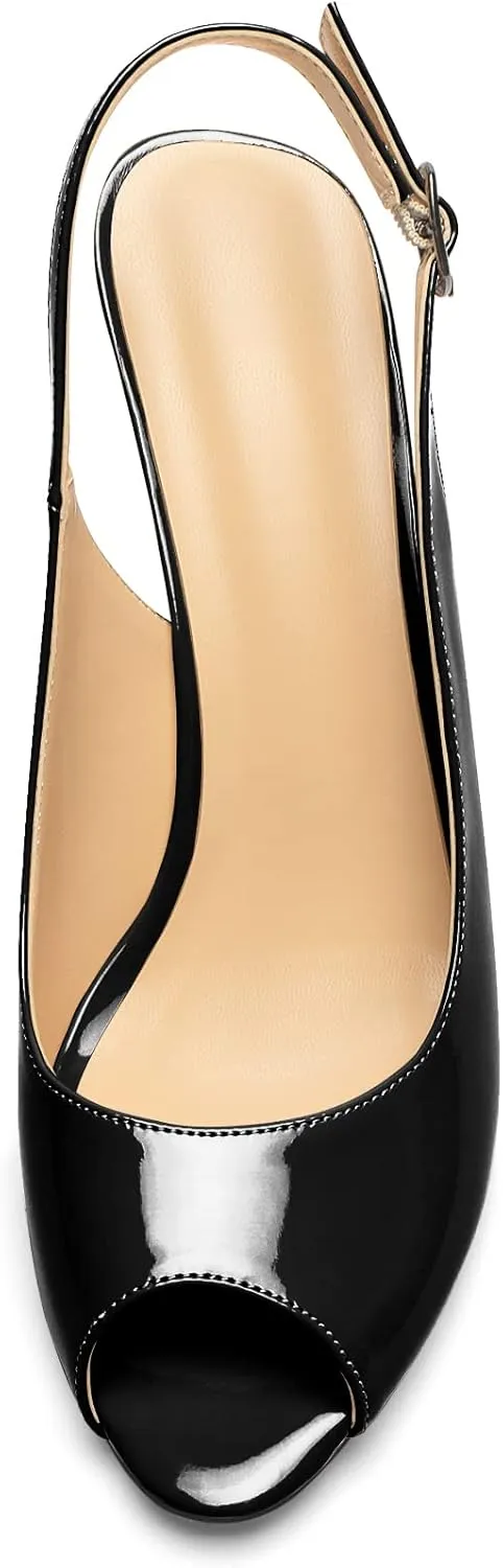 Eldof Women's Peep Toe Slingback High Heels,Stiletto Heel Slingback Sandals, Comfort High Heels Dress Shoes for Ladies Office Wedding Evening