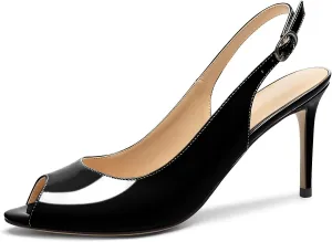 Eldof Women's Peep Toe Slingback High Heels,Stiletto Heel Slingback Sandals, Comfort High Heels Dress Shoes for Ladies Office Wedding Evening