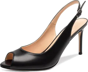 Eldof Women's Peep Toe Slingback High Heels,Stiletto Heel Slingback Sandals, Comfort High Heels Dress Shoes for Ladies Office Wedding Evening