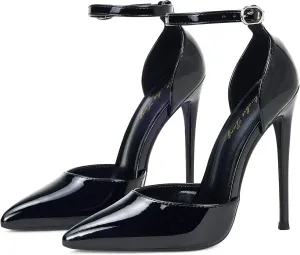 Elisabet Tang High Heels, Women Pumps D'Orsay Ankle Strap Pointed Toe Stiletto Heels Party Wedding Shoes