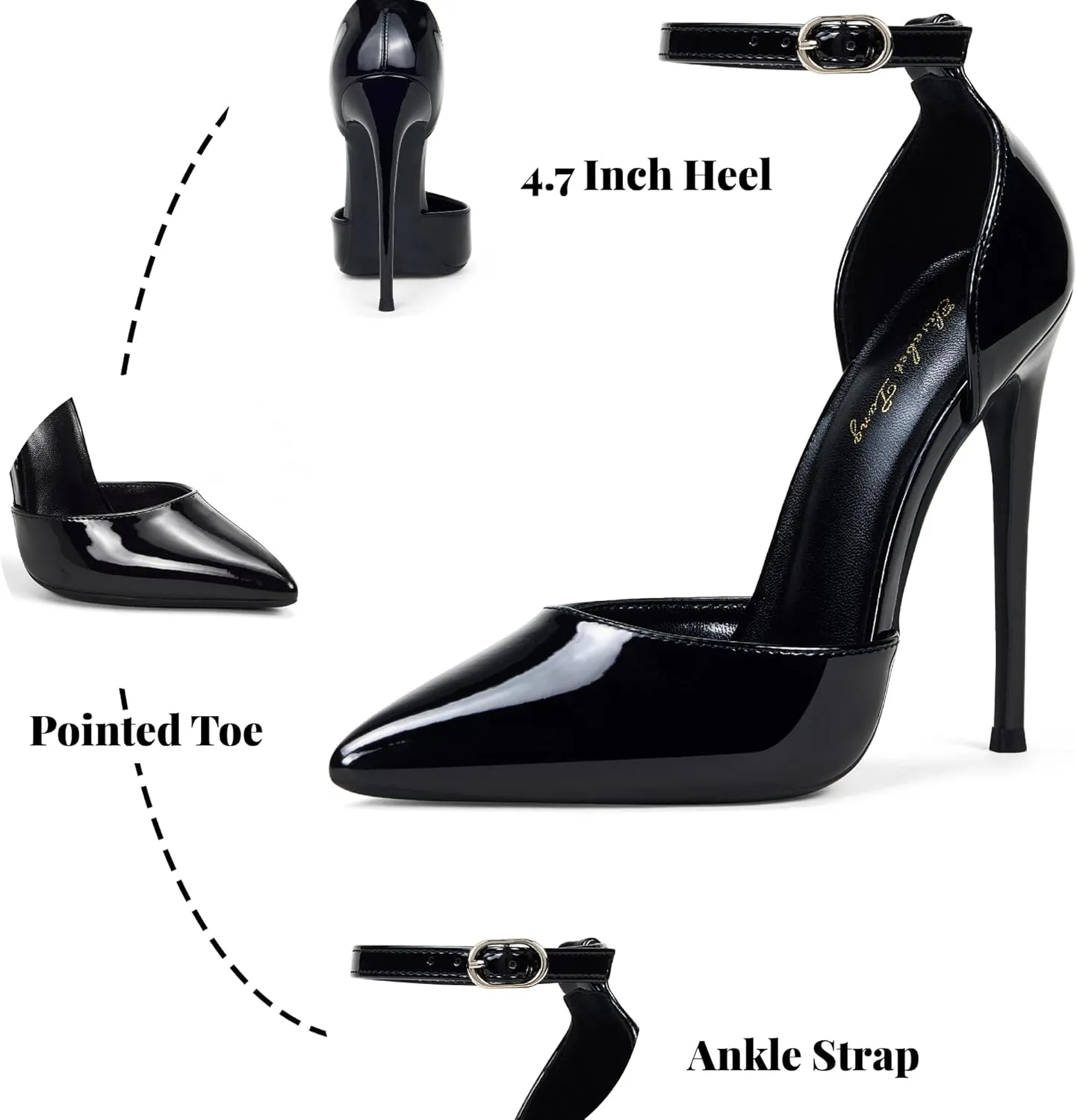 Elisabet Tang High Heels, Women Pumps D'Orsay Ankle Strap Pointed Toe Stiletto Heels Party Wedding Shoes