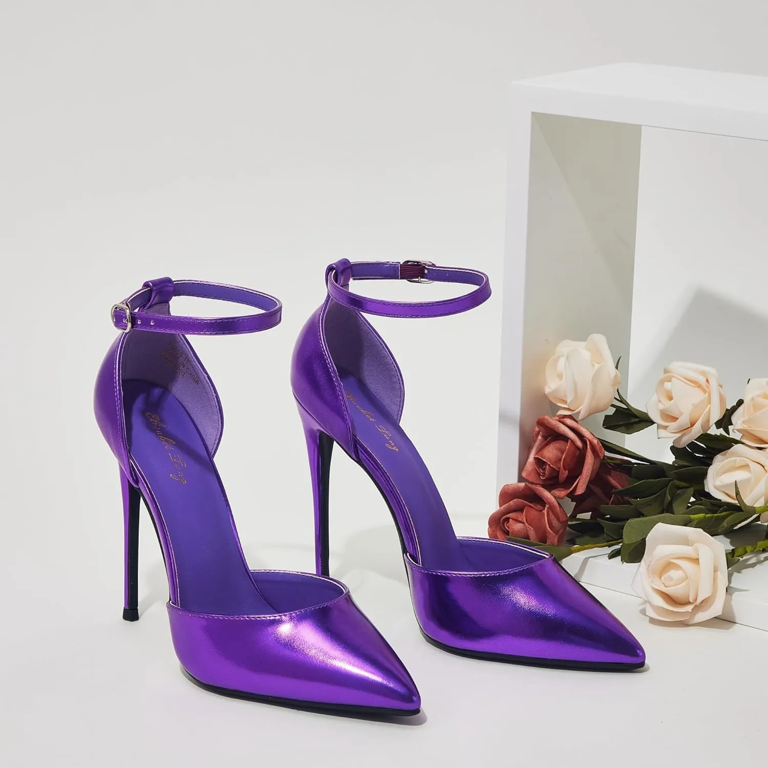 Elisabet Tang High Heels, Women Pumps D'Orsay Ankle Strap Pointed Toe Stiletto Heels Party Wedding Shoes