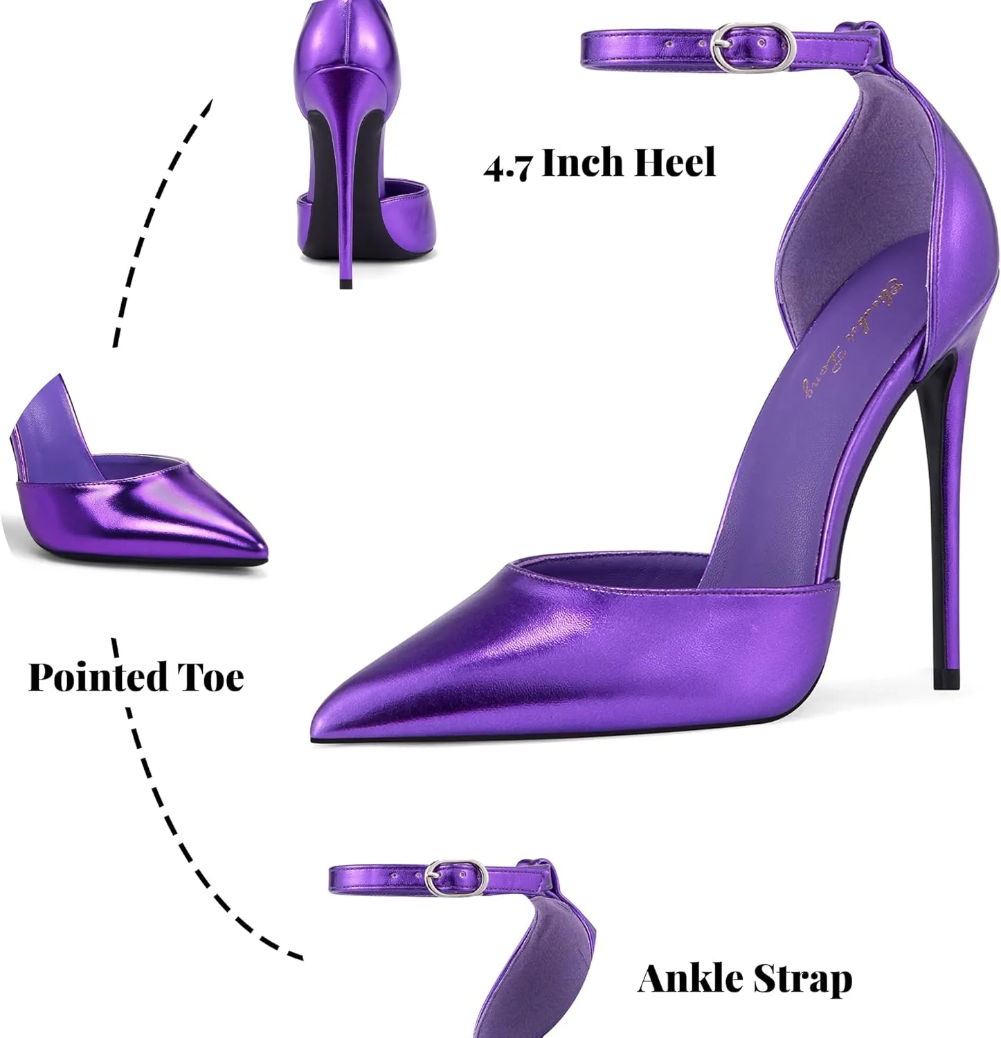 Elisabet Tang High Heels, Women Pumps D'Orsay Ankle Strap Pointed Toe Stiletto Heels Party Wedding Shoes