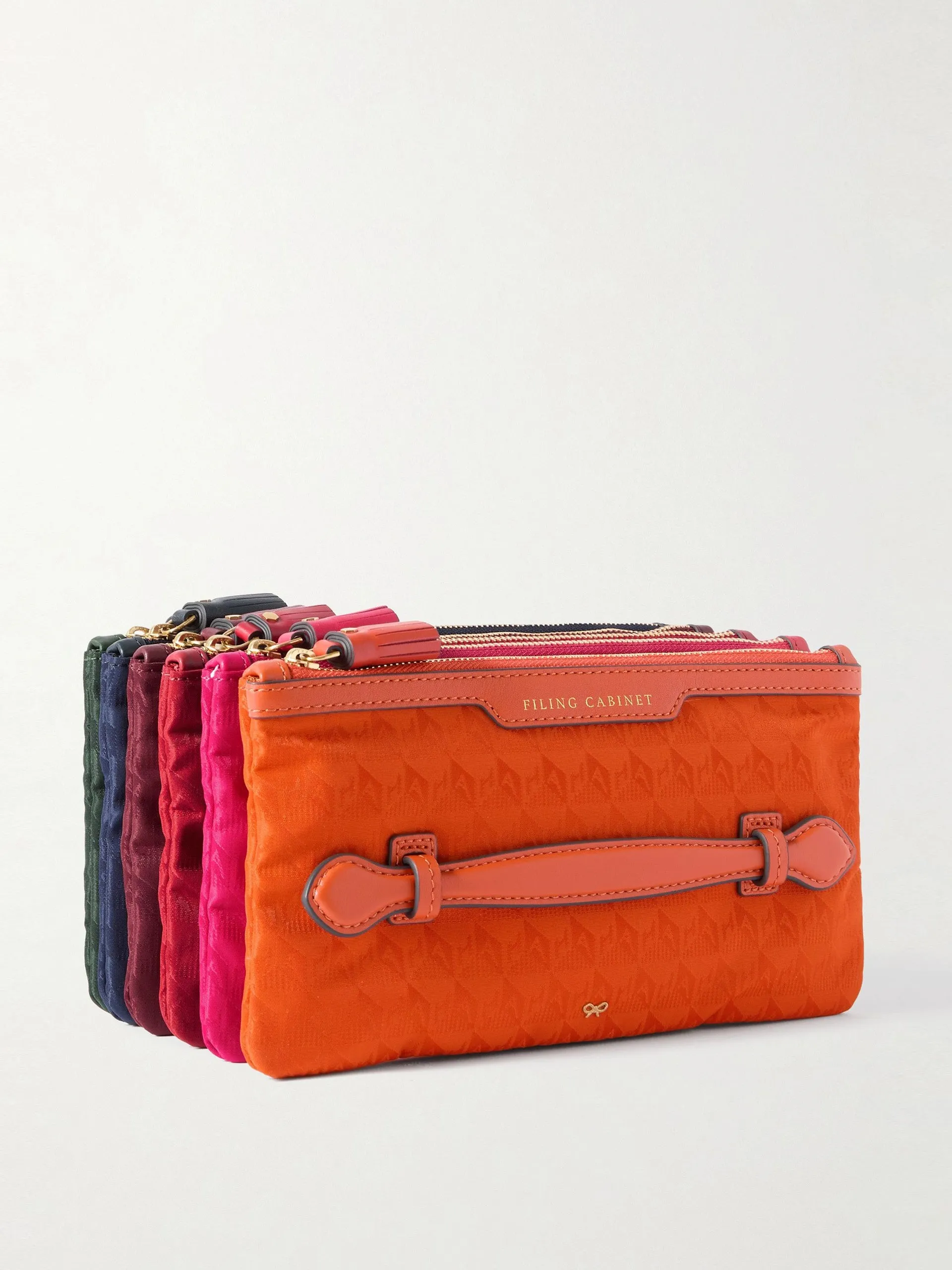 Filing Cabinet leather-trimmed jacquard pouches