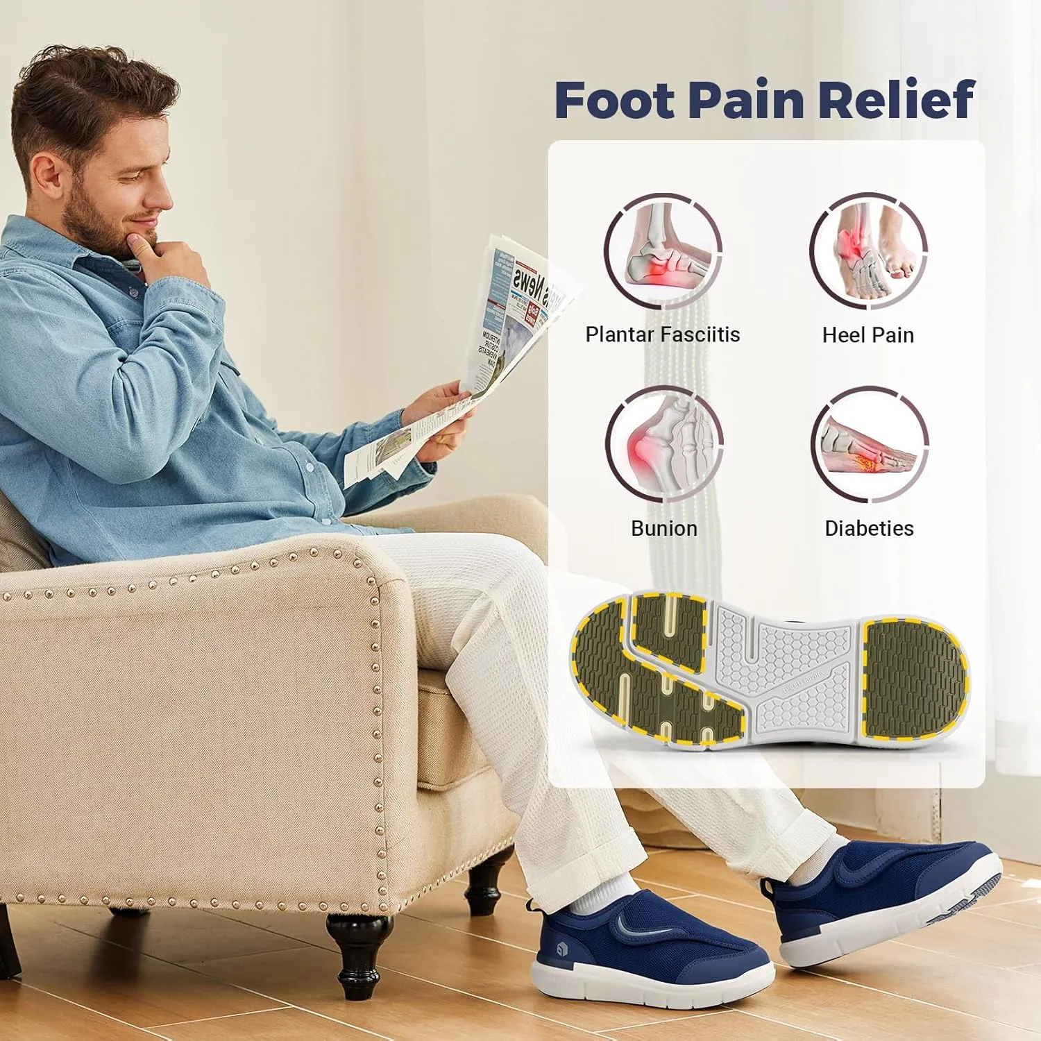 FitVille Diabetic Shoes for Men Wide Width for Swollen Feet, Extra Wide Shoes for Men with Fully Adjustable Straps