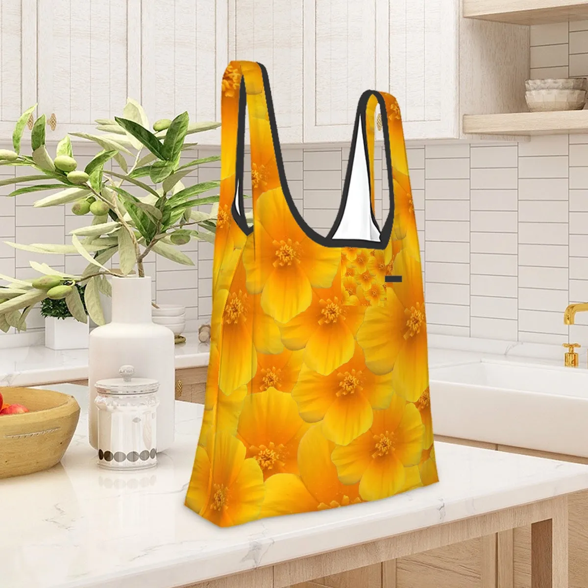 Folding Shopping Bag (Polyester with storage pouch) Field Poppy 1