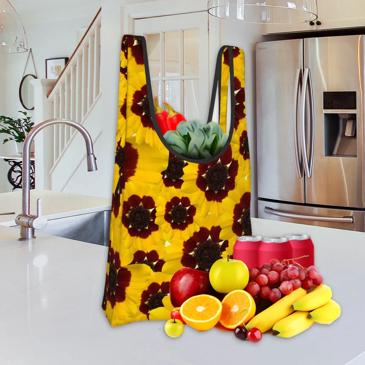 Folding Shopping Bag (Polyester with storage pouch) Golden Tickseed 1
