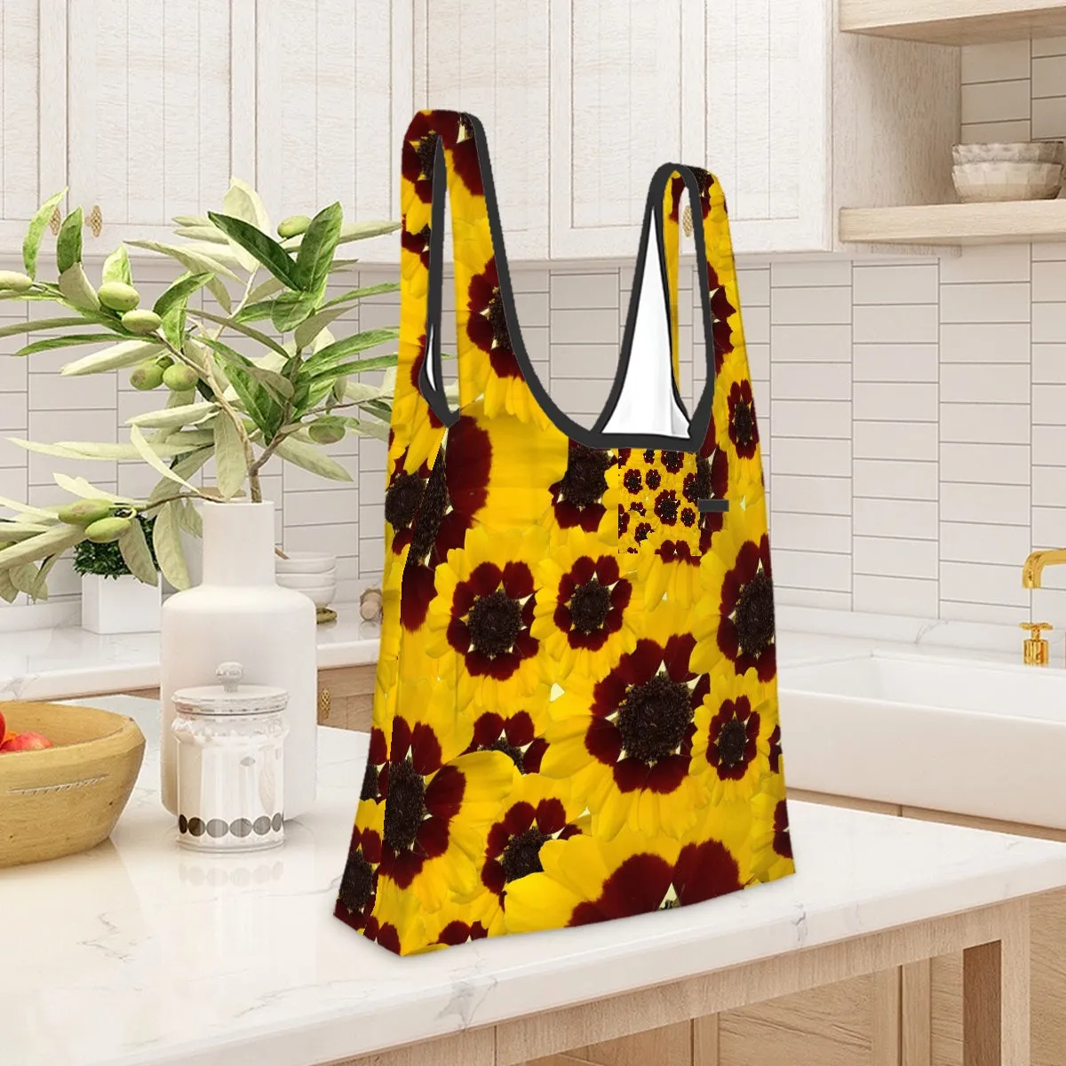 Folding Shopping Bag (Polyester with storage pouch) Golden Tickseed 1
