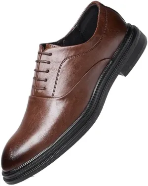 Formal Shoes Dress Oxford for Men Lace Up Pointed Burnished Toe Vegan Leather Oxford Shoes Anti-Slip Rubber Sole Slip Resistant Block Heel Business