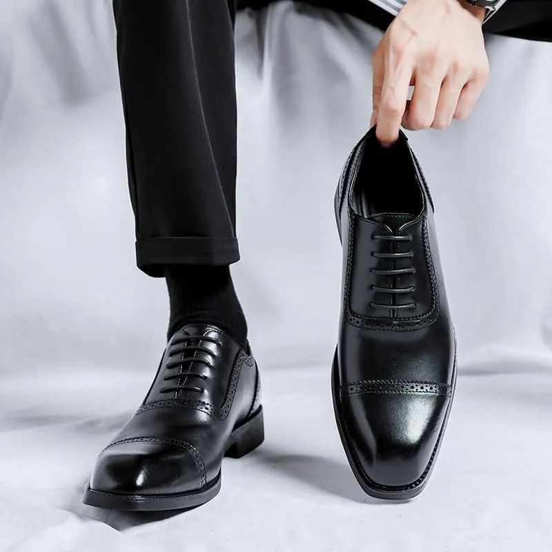 Formal Shoes for Men Lace Up Square Toe Vegan Leather Cap Toe Oxford Shoes Anti-Slip Non Slip Low Top Rubber Sole Block Heel Party
