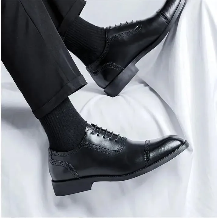 Formal Shoes for Men Lace Up Square Toe Vegan Leather Cap Toe Oxford Shoes Anti-Slip Non Slip Low Top Rubber Sole Block Heel Party
