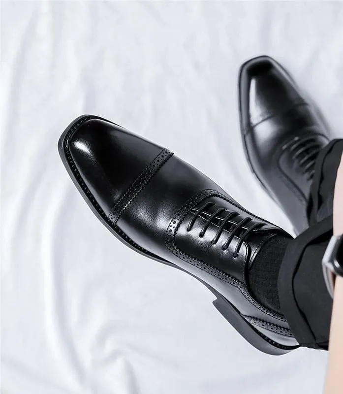 Formal Shoes for Men Lace Up Square Toe Vegan Leather Cap Toe Oxford Shoes Anti-Slip Non Slip Low Top Rubber Sole Block Heel Party