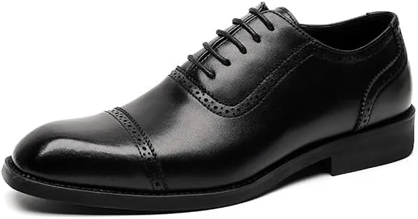 Formal Shoes for Men Lace Up Square Toe Vegan Leather Cap Toe Oxford Shoes Anti-Slip Non Slip Low Top Rubber Sole Block Heel Party