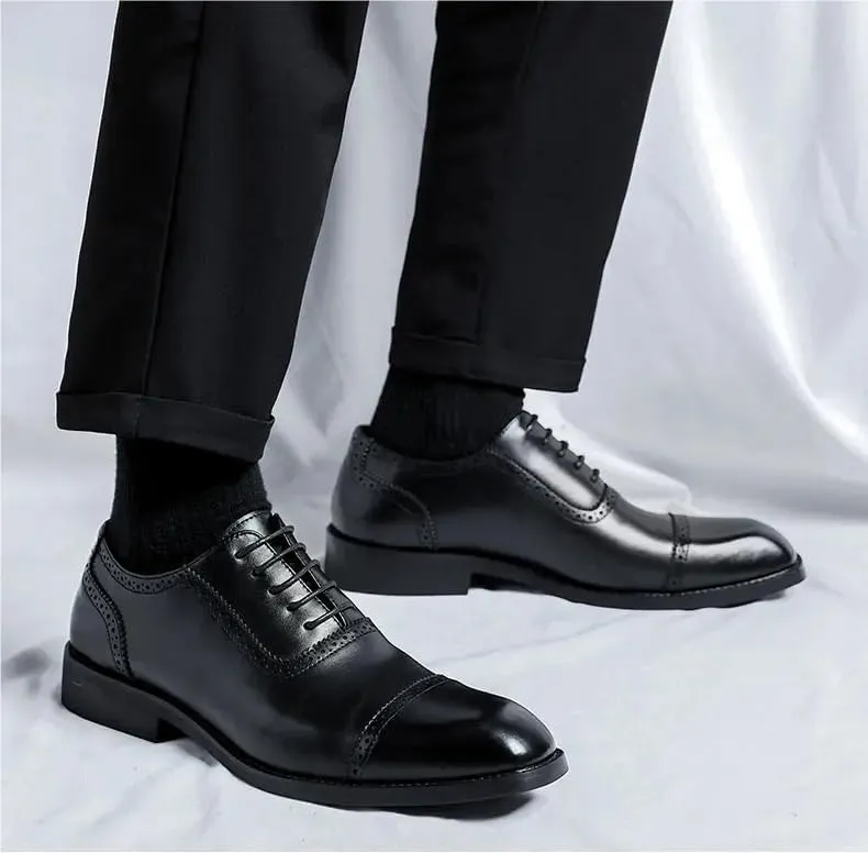 Formal Shoes for Men Lace Up Square Toe Vegan Leather Cap Toe Oxford Shoes Anti-Slip Non Slip Low Top Rubber Sole Block Heel Party