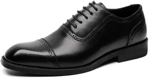 Formal Shoes for Men Lace Up Square Toe Vegan Leather Cap Toe Oxford Shoes Anti-Slip Non Slip Low Top Rubber Sole Block Heel Party