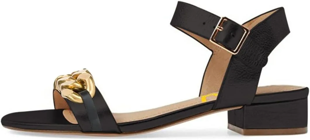 FSJ Women Casual Open Toe Block Low Heel Ankle Strap Sandals Comfort Summer Shoes Size 4-15 US