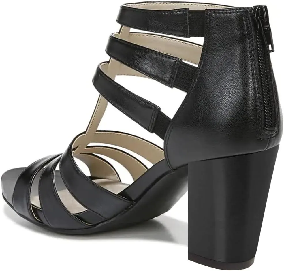 FSJ Women Chunky Mid High Heel Sandals Open Toe T-Strap Pumps Cutout Dress Party Prom Office Strappy Shoes Elastic Back Zipper Size 4-15 US
