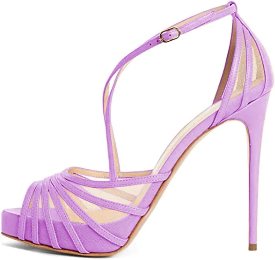 FSJ Women Elegant Peep Toe Crisscross Platform Sandals Ankle Strappy Stiletto High Heel Pumps D'Orsay Wedding Dress Shoes US Size 4-15