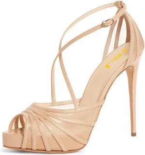 FSJ Women Elegant Peep Toe Crisscross Platform Sandals Ankle Strappy Stiletto High Heel Pumps D'Orsay Wedding Dress Shoes US Size 4-15