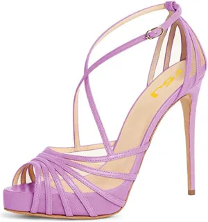 FSJ Women Elegant Peep Toe Crisscross Platform Sandals Ankle Strappy Stiletto High Heel Pumps D'Orsay Wedding Dress Shoes US Size 4-15