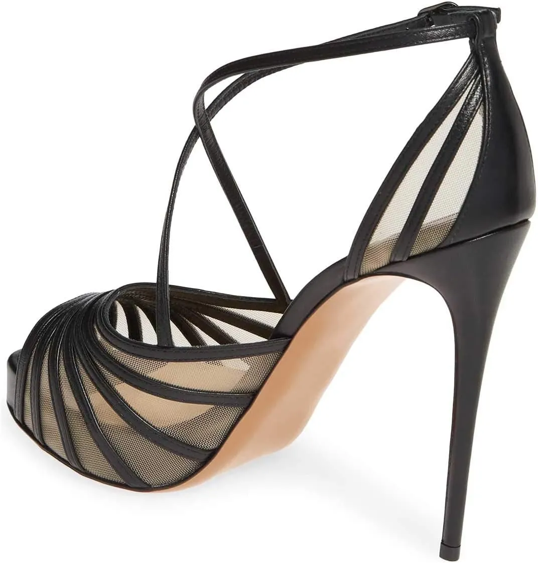 FSJ Women Elegant Peep Toe Crisscross Platform Sandals Ankle Strappy Stiletto High Heel Pumps D'Orsay Wedding Dress Shoes US Size 4-15