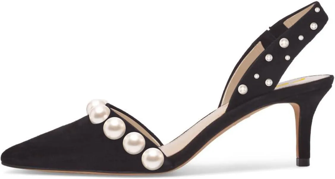 FSJ Women Fashion Low Kitten Heels Pumps Pointed Toe Slingback Sandals Comfy Wedding Party Sexy Dress Shoes Size 4-15 US