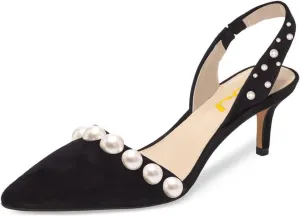 FSJ Women Fashion Low Kitten Heels Pumps Pointed Toe Slingback Sandals Comfy Wedding Party Sexy Dress Shoes Size 4-15 US