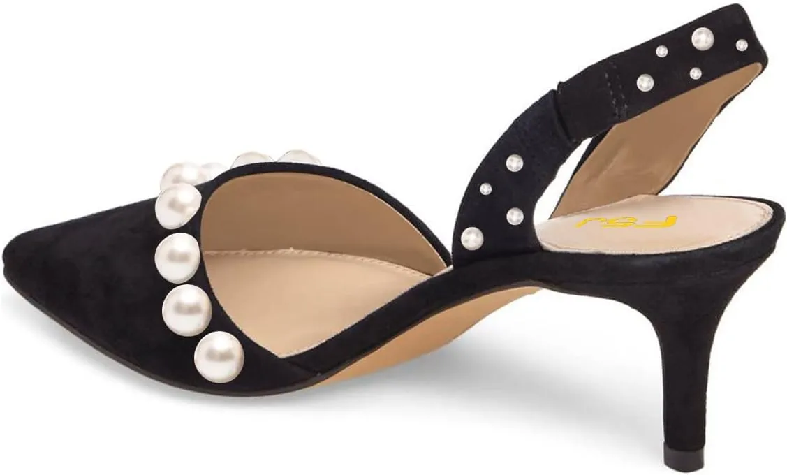 FSJ Women Fashion Low Kitten Heels Pumps Pointed Toe Slingback Sandals Comfy Wedding Party Sexy Dress Shoes Size 4-15 US