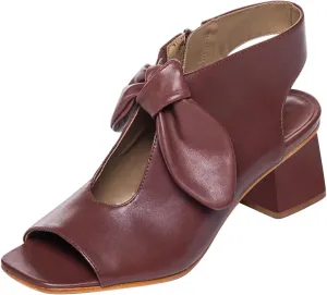 FSJ Women Peep Open Toe Bowknot Heeled Sandals Chunky Low Heel Sandal Booties Hollow Cutout Slingback Zipper Comfortable Summer Casual Beach Dress Shoes Size 4-16 US