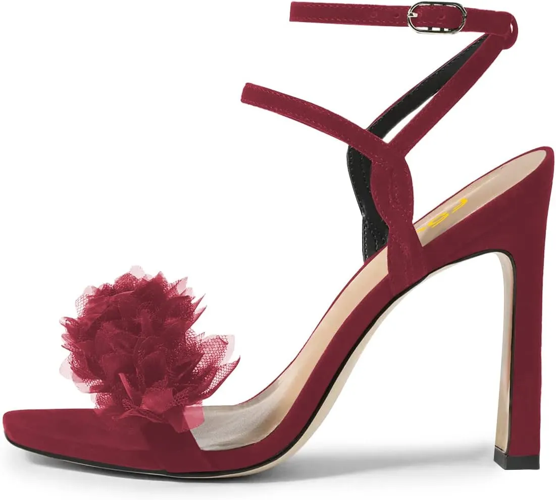 FSJ Women Sexy Mesh Flower Open Toe Stiletto High Heel Sandals Ankle Strap Buckle Party Evening Dress Shoes Size 4-15 US