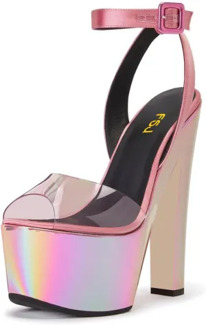 FSJ Women Super High Block Chunky Platform Heel Peep Toe Ankle Strap Sandals Sexy Slingback Buckle Prom Pump Shoes Size 4-16 US