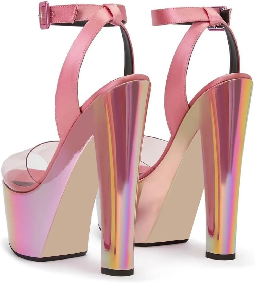 FSJ Women Super High Block Chunky Platform Heel Peep Toe Ankle Strap Sandals Sexy Slingback Buckle Prom Pump Shoes Size 4-16 US