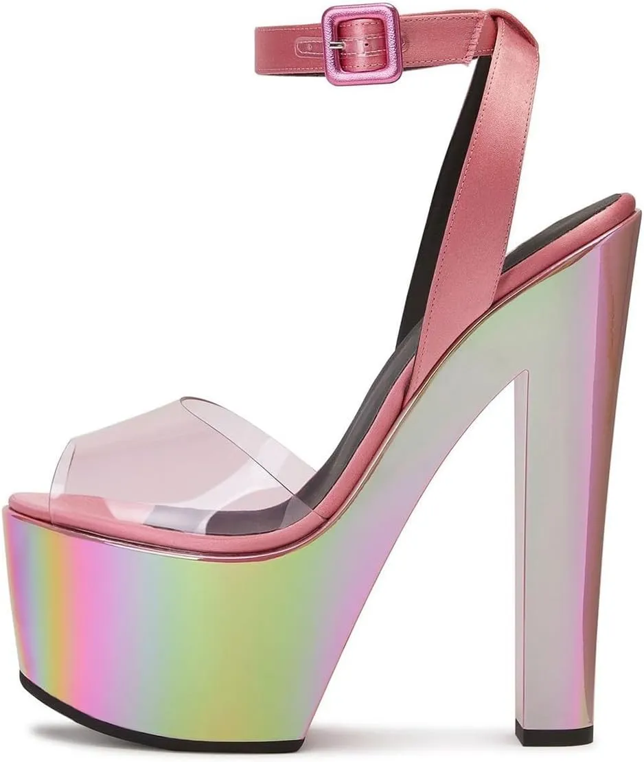 FSJ Women Super High Block Chunky Platform Heel Peep Toe Ankle Strap Sandals Sexy Slingback Buckle Prom Pump Shoes Size 4-16 US