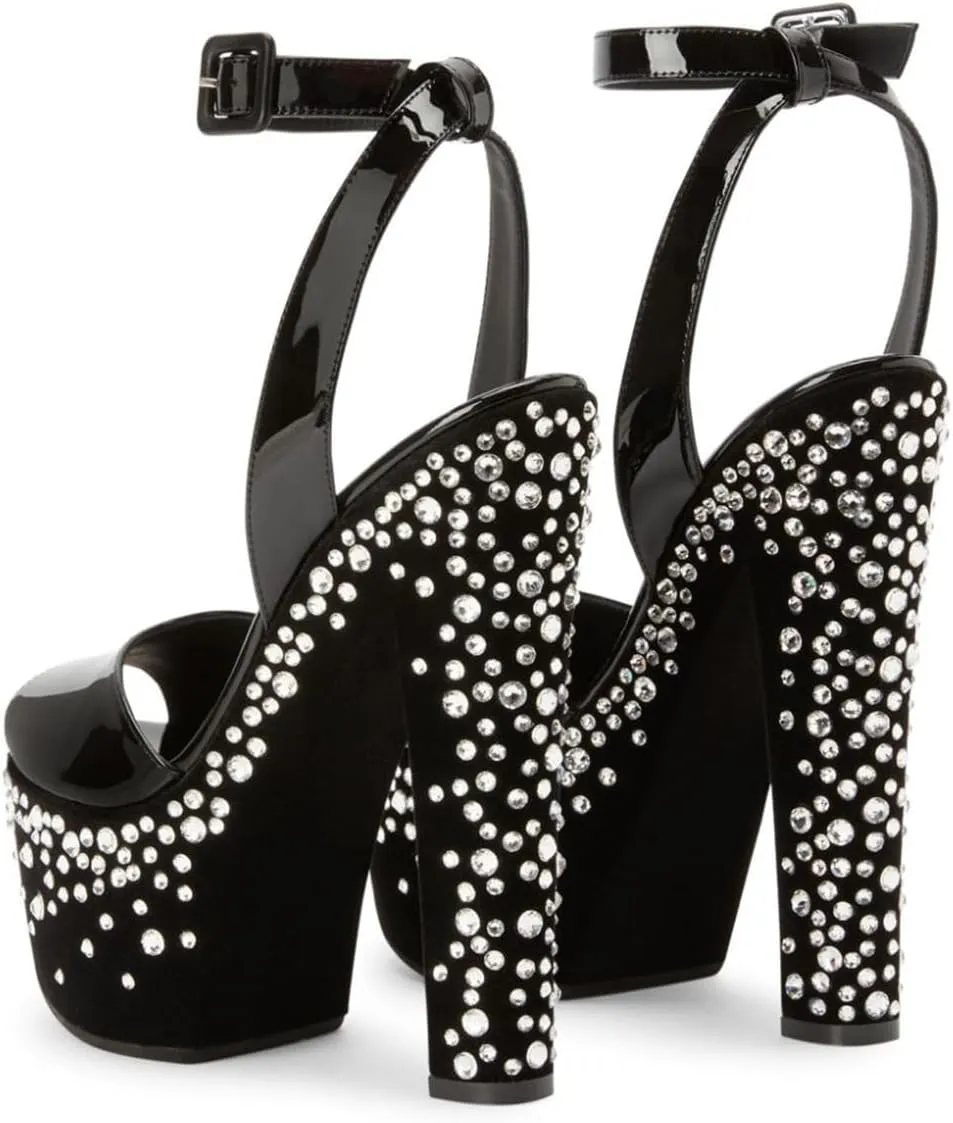 FSJ Women Super High Block Chunky Platform Heel Peep Toe Ankle Strap Sandals Sexy Slingback Buckle Prom Pump Shoes Size 4-16 US