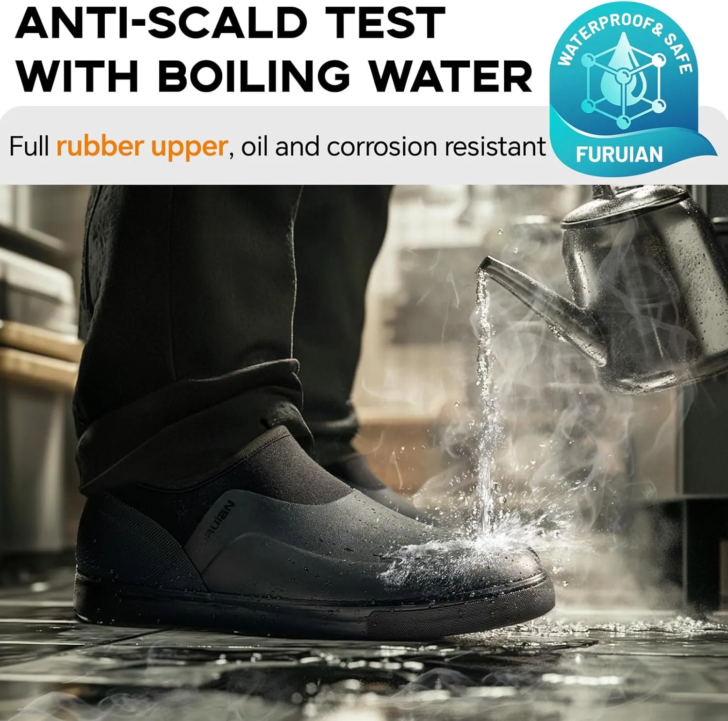 Furuian Non Slip Work Shoes for Men - Black - All Black - Waterproof - Oil Resistant - Food Service - Lightweight - Kitchen - Chef - Restaurant, Hospital - Zapatos Antideslizantes para Hombre
