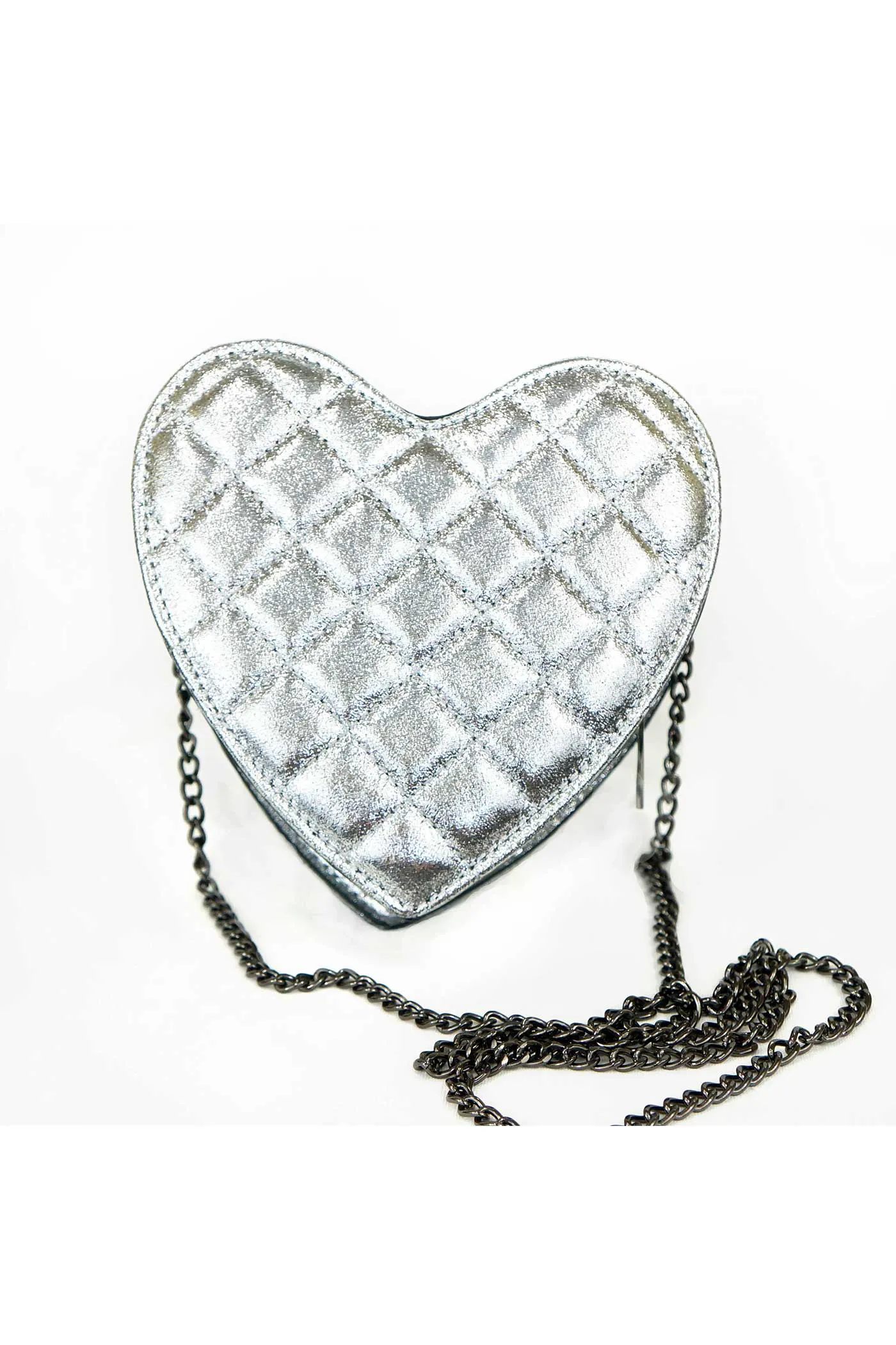 Girls Quilted Heart Shape Metallic Bag