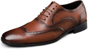 HOOENG Dress Oxford for Men Lace Up Brogue Embossed Burnished Wing Tip Vegan Leather Block Heel Anti-Slip Rubber Sole Low Top Classic (Color : Brown, Size : 8.5)